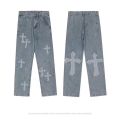 2023 Fashion Trousers Cross Denim Pants Streetwear Hip Hop Low Rise Baggy Jeans For Men Korean Y2k Women Cargo Pants Punk Clothe.