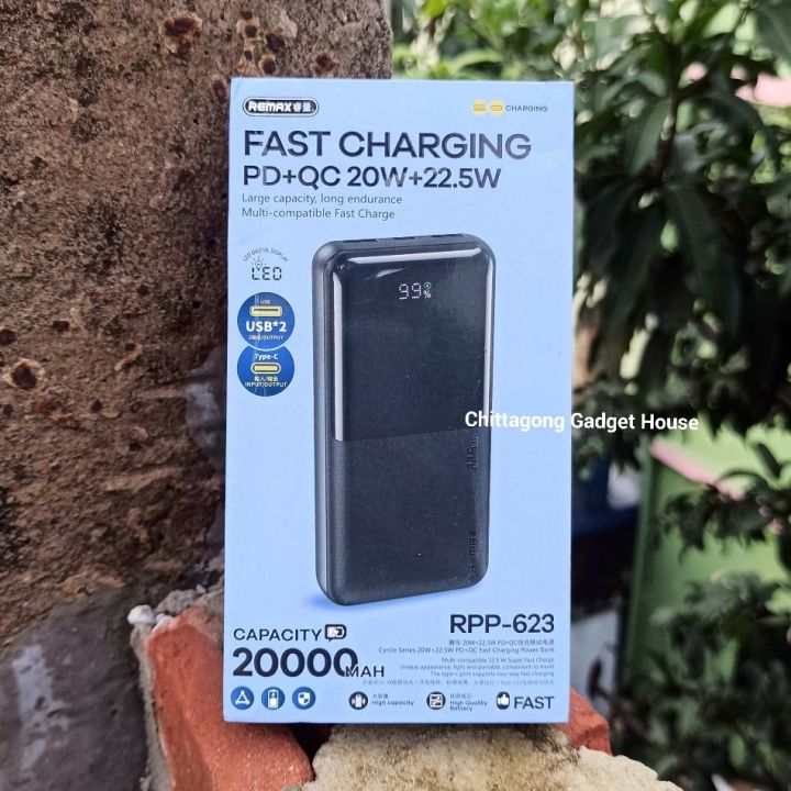 REMAX RPP-623 20000mAh PD 20W+QC 22.5W Fast Charging LED Digital Display Power Bank