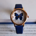 Elegant Women's Leather Watch with Lucky Beads and Butterfly Design.