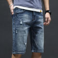 Lee Tpab cotton elastic washed denim shorts, men's quarter length jeans, youth summer casual pants trend.