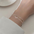 Round Bead Love Bracelet Heart Hand Decorated Double Design Sweet 925 Silver Plated Chain Bracelet for Women Girls Gifts.