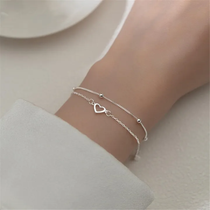 Round%20Bead%20Love%20Bracelet%20Heart%20Hand%20Decorated%20Double%20Design%20Sweet%20925%20Silver%20Plated%20Chain%20Bracelet%20for%20Women%20Girls%20Gifts%20-%20Image%205