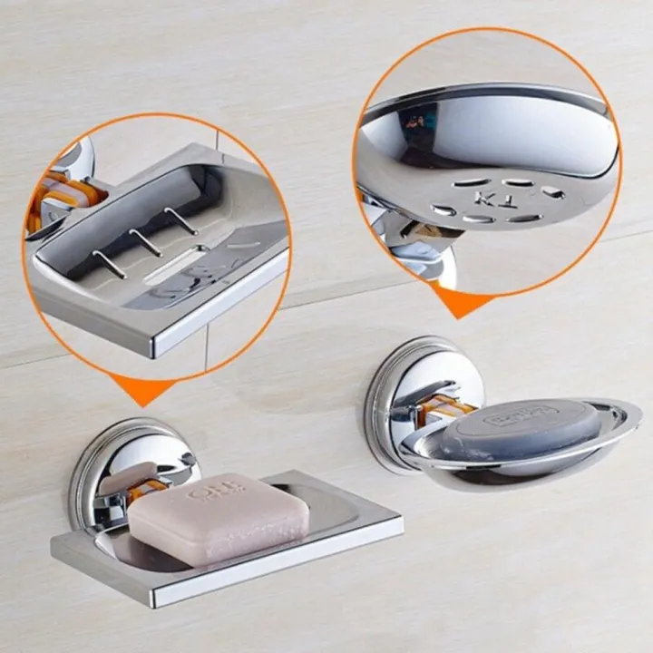 ABS Strong Suction Soap Dish Holder Tray Bathroom Shower Chrome Accessory
