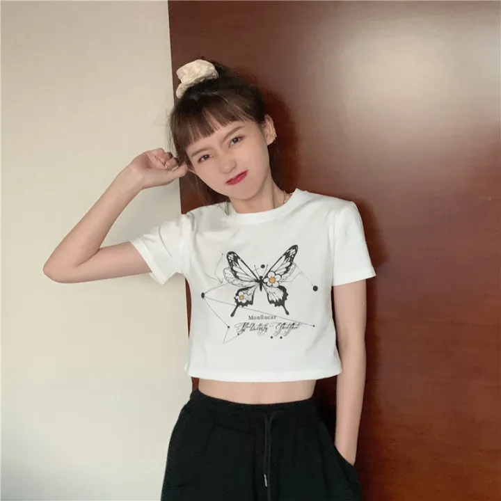 Clothing%20for%20BFF%20Short%20Short%20Sleeve%20T%20Women's%20T-shirt%202024%20Summer%20New%20Korean%20Style%20Fashionable%20Cropped%20Harajuku%20Style%20Student%20Top%20-%20Image%203