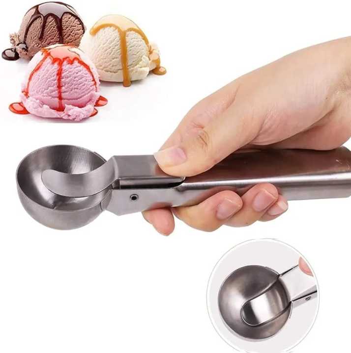 Stainless Steel Spring Trigger Ice Cream Scoop Set of 1 Pcs Remove The Ice Cream Easily,