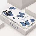 Retro Butterfly Flowers Square Silicone Case For Samsung Galaxy A14 A34 A54 A13 A33 A53 A32 A52 S23 Ultra S22 Plus S21 FE Cover.
