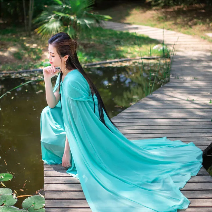 2023Summer%20New%20Chiffon%20Cloak%20Hooded%20Sunscreen%20Cardigan%20Vacation%20Beach%20Fairy%20Lace-up%20Sleeveless%20Long%20Cape%20-%20Image%202