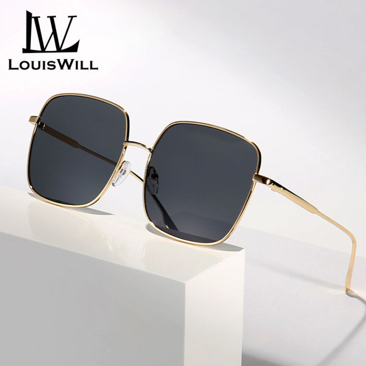 LouisWill Sunglass Retro Big Square Sunglasses For Women Vintage Sun Glass Brand Shades Progressive Metal UV Protection Glasses Silicone Nasal Tray Oversized Fashion Sunglasses For Female Excellent Quality