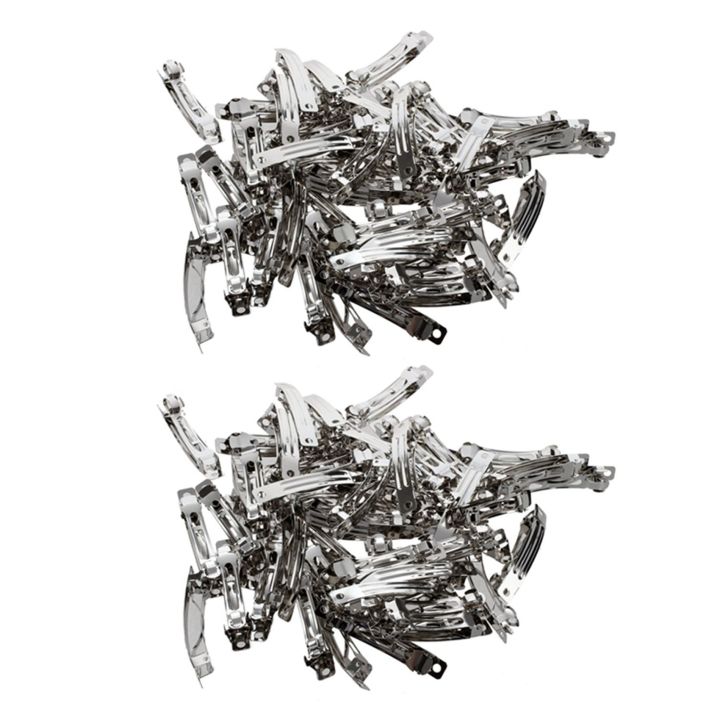 100 Pcs 50mm Metal French Barrettes Hair Clips Bows - Silver