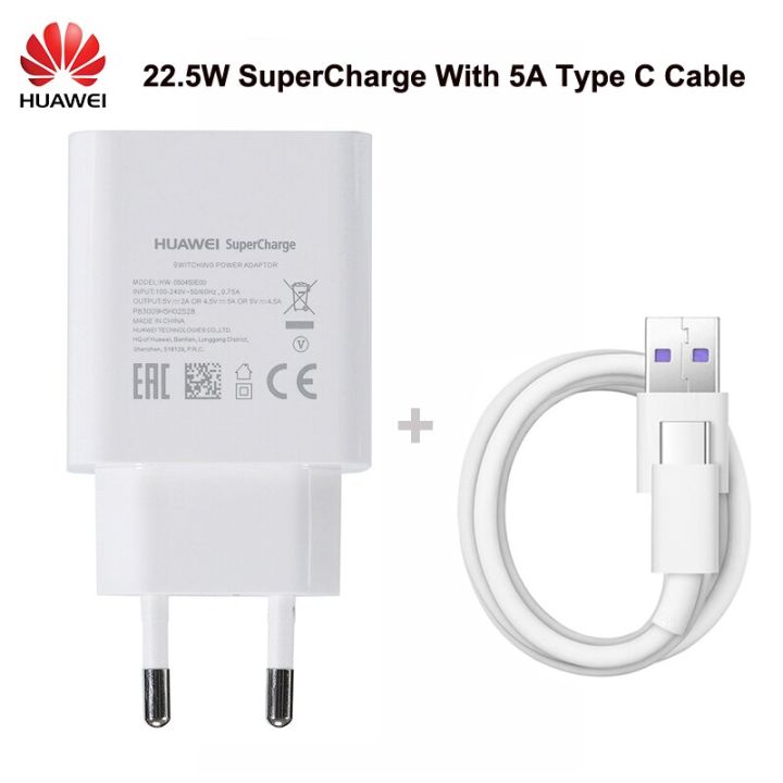 HUAWEI 22.5W Fast Charger Type C Cable for P30 P40 Mate 20 Pro, EU/US Supercharge