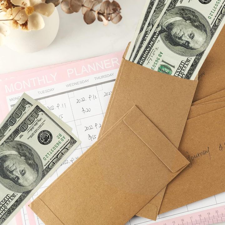 50 Pack Large Cash Envelopes 4 x 8.5 inch, Money Envelopes for Cash,Cash Envelopes For Savings plan, Cash Envelopes for Budgeting, 50pcs envelopes money saving challenge (Brown)