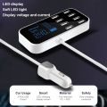 A9S Fast Car Charger 8 Port Multi USB LCD Display 12V Phone Charger USB Hub for Phone Tablets DVR - black.