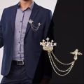 Rhinestone Crown Tassel Brooch Lapel Pins For Men Suit Shirt Jewelry Accessories. 