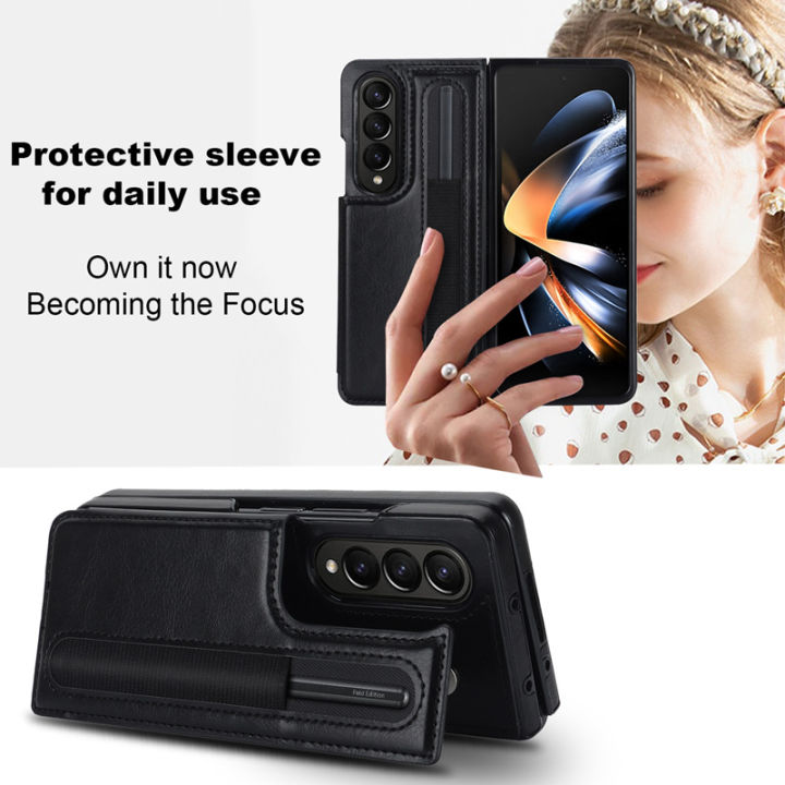 %E3%80%90Solo%20Yolo%E3%80%91Double%20Buckle%20for%20Samsung%20Z%20Fold%205%20Mobile%20Phone%20Leather%20Case%20ZFOLD4/3%20Folding%20Card%20Insert%20Protective%20Shell%20with%20Pen%20Slot%20-%20Image%203