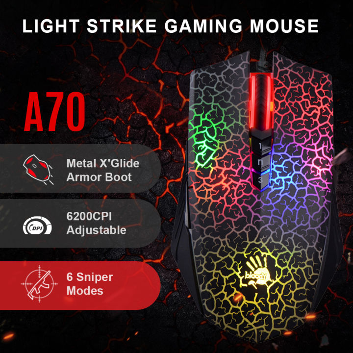 A4TECH%20Bloody%20A70%20Light%20Strike%20Gaming%20Mousee%20-%20Neon%20Backlit%20-%206200%20CPI%20-%20Built-In%20160K%20Memory%20-%20Ambidextrous%20Fit%20(Pre%20Activated%20Ultra%20Core%203%20&%204)%20-%20Image%206