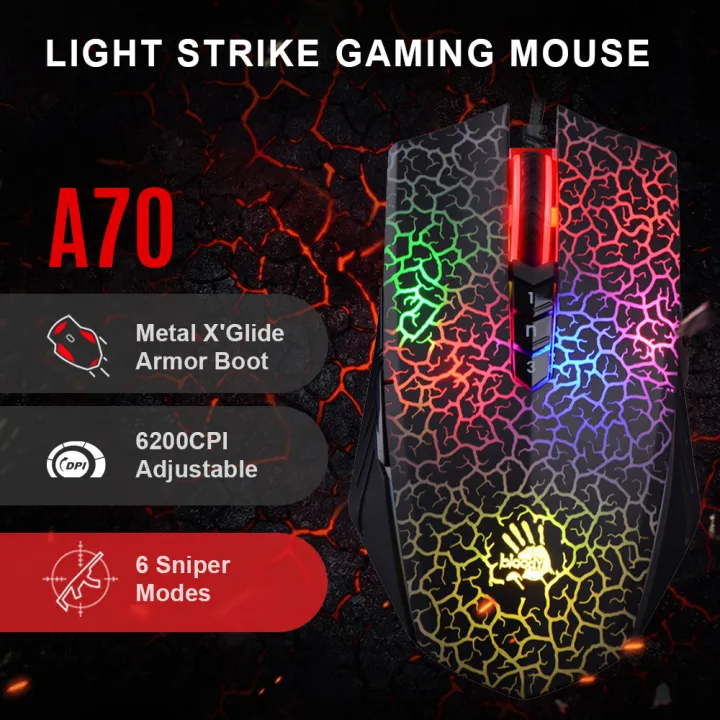A4TECH%20Bloody%20A70%20Light%20Strike%20Gaming%20Mousee%20-%20Neon%20Backlit%20-%206200%20CPI%20-%20Built-In%20160K%20Memory%20-%20Ambidextrous%20Fit%20(Pre%20Activated%20Ultra%20Core%203%20&%204)%20-%20Image%206