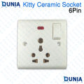 Kitty 6Pin Ceramic Multi Socket Board with Switch and Indicator.