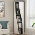 FURNIX Bookworm Haven Corner Bookcase - 70 Inches Tall Gap Freestanding Storage Cabinet Shelve.