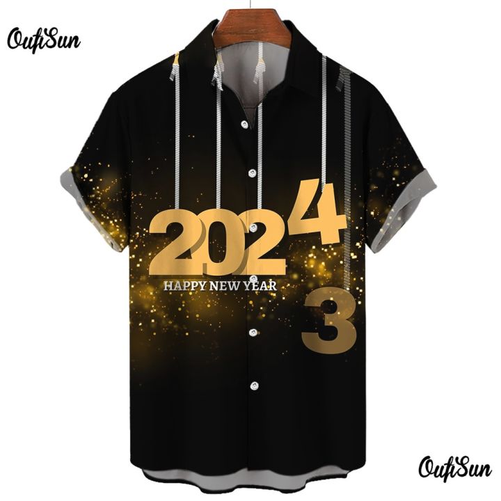 2024 Men's Shirt New Party Clothes Short Sleeved Tee Casual Lapel Collar Shirt for Men Fashion Festival Pattern T-Shirt Blouse