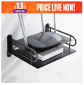 2-Layer Wall Mount WiFi Router Stand – Metal Shelf for TV Box & Remotes, Black.