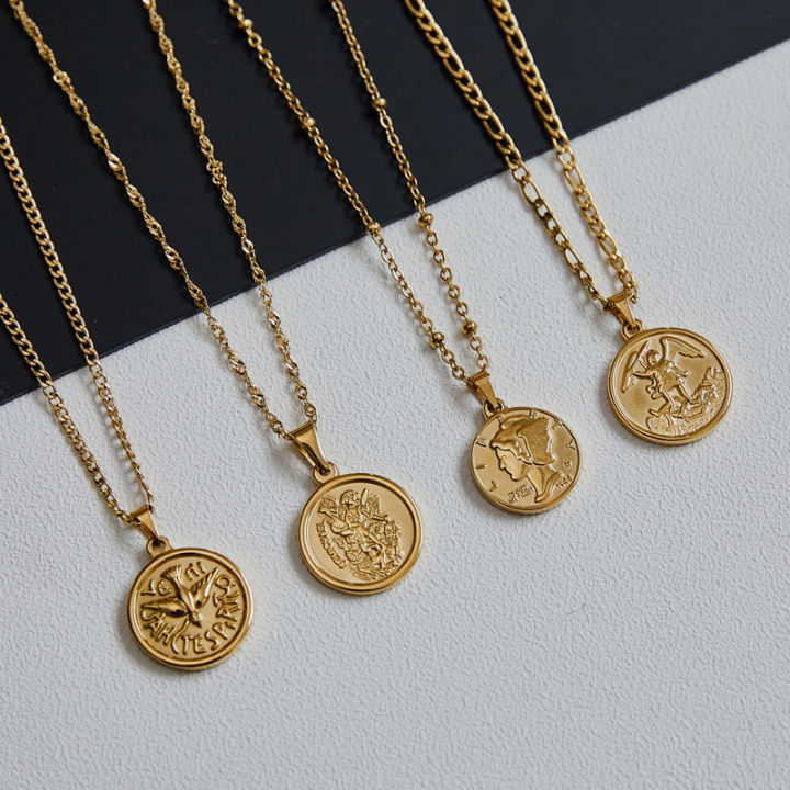 DazGirl Trendy Custom Coin Stainless Steel Jewellery 18K Gold Plated Men Charm Pendant Necklace Jewelry Dragon Necklace