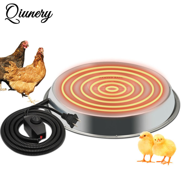 Qiunery Chicken Water Heater With Thermostat, 5.2 Ft Power Cord 48W Stainless Steel Poultry Waterer Heated Base For 1,2,5 Gallon Barrels Chicken Drinker