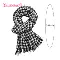 Women Black White Scarf Stylish Black White Plaid Print Scarf with Tassel Trim Warm Shawl for Women Versatile Long Scarf Wrap.