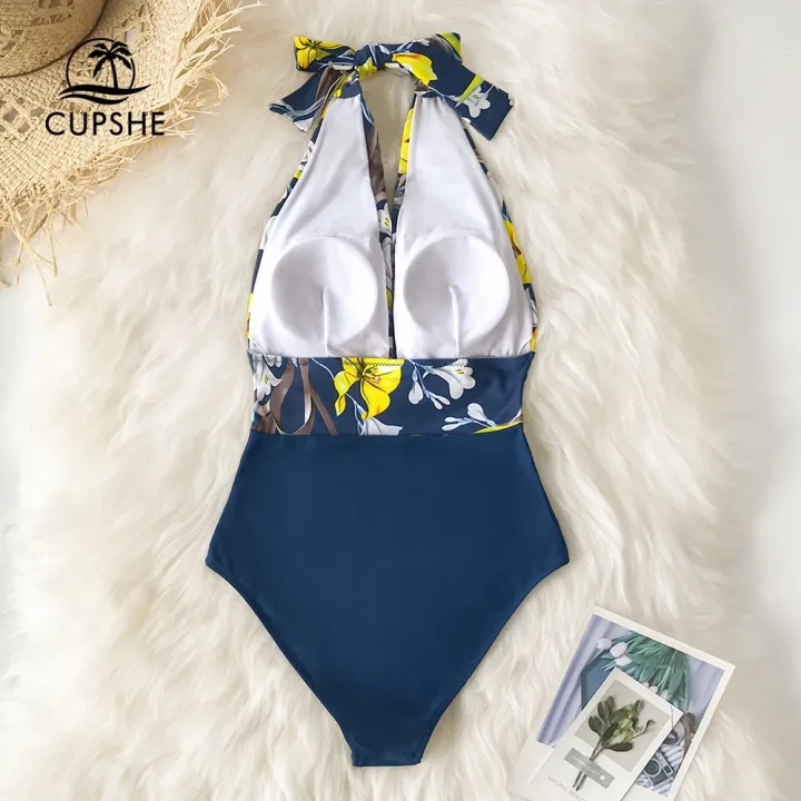 CUPSHE%20Deep%20V-neck%20Halter%20One-Piece%20Swimsuit%20For%20Women%20Backless%20Lace%20Up%20Monokini%20Beachwear%202023%20Bathing%20Suits%20Swimwear%20-%20Image%204