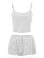 Waist shorts, loungewear, vest tops, elastic shi, 2-piece CHRONSTYLE women's pajamas set, stripe print, crop top, suspenders, soft pajamas, pajamas.