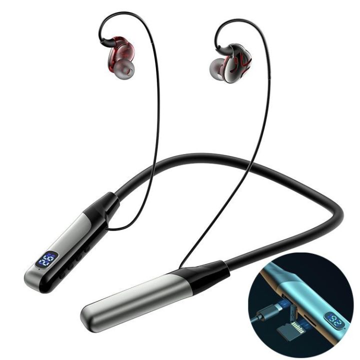 【FUPANG】Bluetooth sport headset HiFi stereo sound wireless headphones neckband Bluetooth led power display Bluetooth earbuds TF