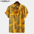 INCERUN Men Short Sleeve Lapel Printed Shirt Tropical Leaf Pattern Floral Shirt Casual Summer Hawaiian Holiday Camisa Tops S-5XL. 