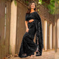 Indian Weightless Georgette Saree Black Color High Quality Embroidery Work On Blouse - A Touch of Opulence and Grace - Sari.