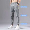 Ice Silk Pants Men's Summer Thin Section Trend Wild Loose Casual Pants Sports Pants Quick-drying Harlan Nine-point Pants.