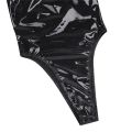 Women Black One Piece Body Suit Wetlook Latex Catsuit High Neck Halter Backless Leotard Bodysuit for Night Club Dance Wear.