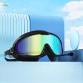 Swimming Goggles Swim Glasses Large Frame Diving Glasses with Earplugs Black Plating Bagged. 