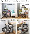 ROUND SHAPE MOVEABLE 4 LAYER STORAGE TROLLY RACK ROTATING METAL SHELF BASKET KITCHEN RACK VEGETABLE  RACK. 