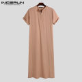 INCERUN Mens Muslim Clothing Thobe Saudi Arab Short Sleeve Islamic Jubba Kaftan Tunic. 