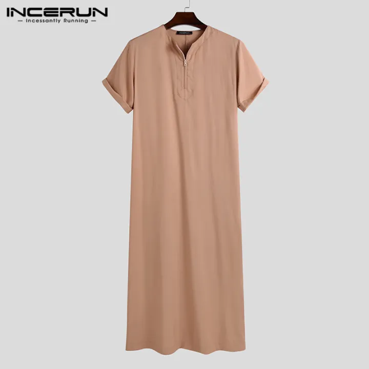 INCERUN%20Mens%20Muslim%20Clothing%20Thobe%20Saudi%20Arab%20Short%20Sleeve%20Islamic%20Jubba%20Kaftan%20Tunic%20-%20Image%204
