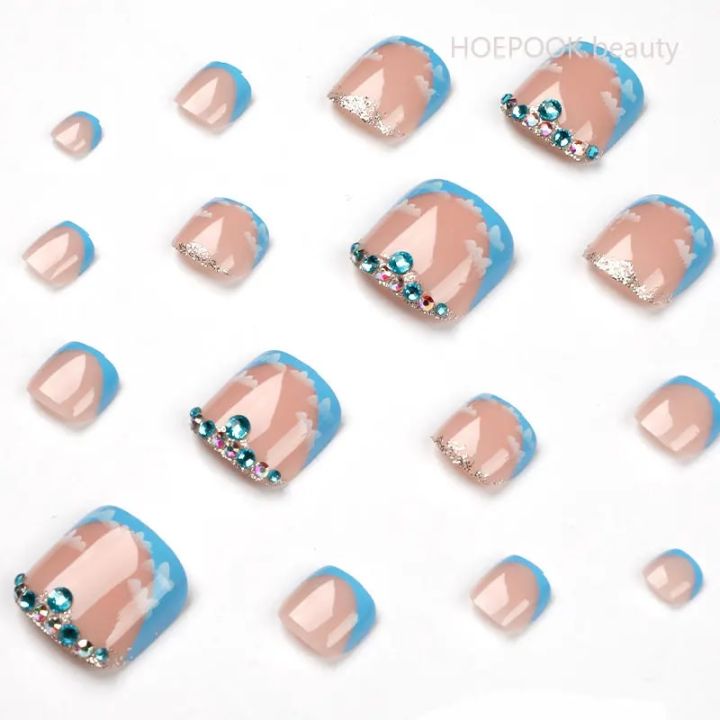 24pcs%20French%20Blue%20Rhinestone%20Seamless%20Removable%20Toenails%20Acrylic%20Press%20On%20Nail%20Tips%20Full%20Cover%20Waterproof%20False%20Toe%20Nails%20-%20Image%203