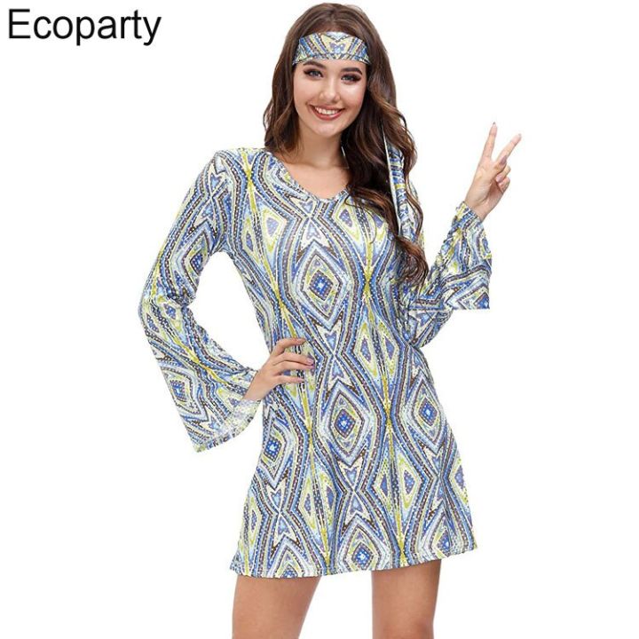 Women%20Floral%20Fashion%20Mini%20Dresses%20Hippie%20Girl%20Costume%20Flare%20Sleeve%2070's%20Disco%20Dress%20Ladies%20Party%20Clubwear%20Retro%20Hippy%2070s%20Dress%20-%20Image%204
