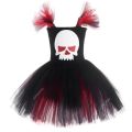 Scary Skull Ghost Costume for Girls Halloween Day of The Dead Horror Clothes Black Red Kids Carnival Party Fancy Tutu Dress Up.