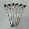 Rosy Long Handle pickling spoon 6 Pieces Stainless Steel Teaspoon Coffee Dessert Mixing Spoon Round Soup Spoon 8 inches. 