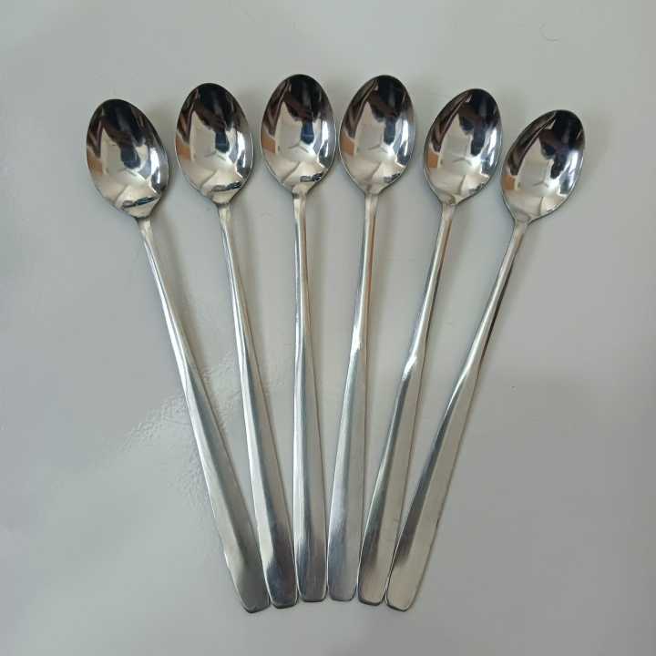 Rosy Long Handle pickling spoon 6 Pieces Stainless Steel Teaspoon Coffee Dessert Mixing Spoon Round Soup Spoon 8 inches