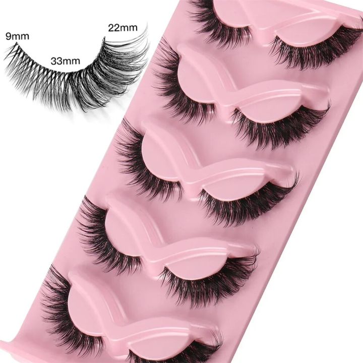 5 Pairs 3D Cat Eye Lashes Fox Eye Fluffy Soft Natural Mink False Eyelashes Faux Makeup Eyelash Manga Lashes