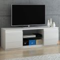 Modern TV Unit Cabinet Stand Sideboard High Gloss Doors with Glass Shelf,120cm*40cm*40cm (White, Without LED). 