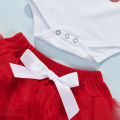 Ma&Baby 3 Pieces Baby Suit Set, Letter Print Round Neck Long Sleeve Romper+ Tiered Skirt+ Headband, White Red, 0-24 Months. 
