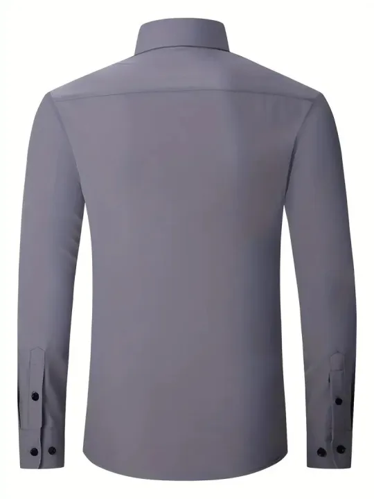 Men's%20Easy%20Care%20Non-iron%20Solid%20Dress%20Shirt%20Slim%20Fit%20Long%20Sleeve%20Male%20Business%20Formal%20Shirt%20Pocketless%20Design%20Stretch%20Shirts%20-%20Image%206