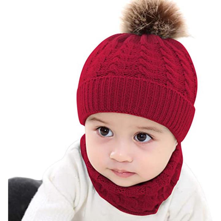 2PCS Toddler Baby Knit Hat Scarf Winter Warm Beanie Cap with