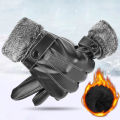 Gloves Winter PU Flannel Riding Warm Thickened Cold Protection Outdoor Cycling Touch Screen Leather Gloves 1Pair. 