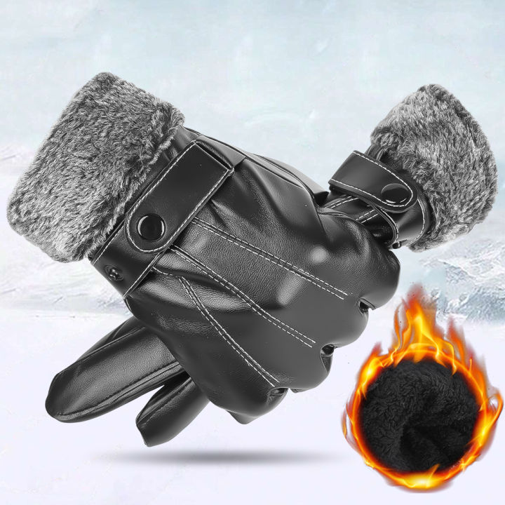 Gloves%20Winter%20PU%20Flannel%20Riding%20Warm%20Thickened%20Cold%20Protection%20Outdoor%20Cycling%20Touch%20Screen%20Leather%20Gloves%201Pair%20-%20Image%203